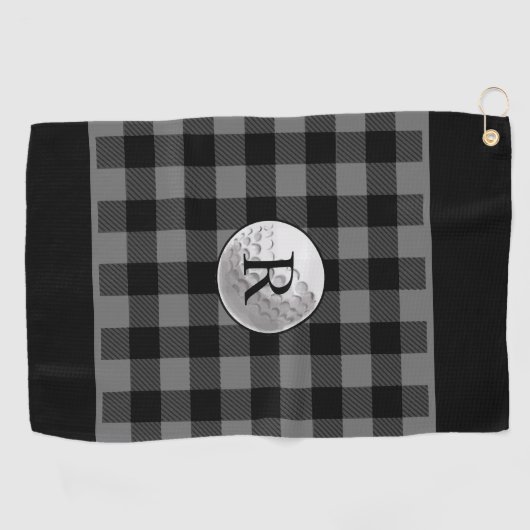 Serviette De Golf Golf ball monogrammed grey buffalo plaid custom (Horizontal)
