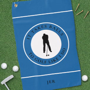 Serviette De Golf Golf Balls Humour Golfer Pun Monogramme Bleu Noir