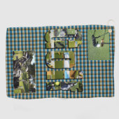Serviette De Golf Golf Design On Green Tartan, (Horizontal)