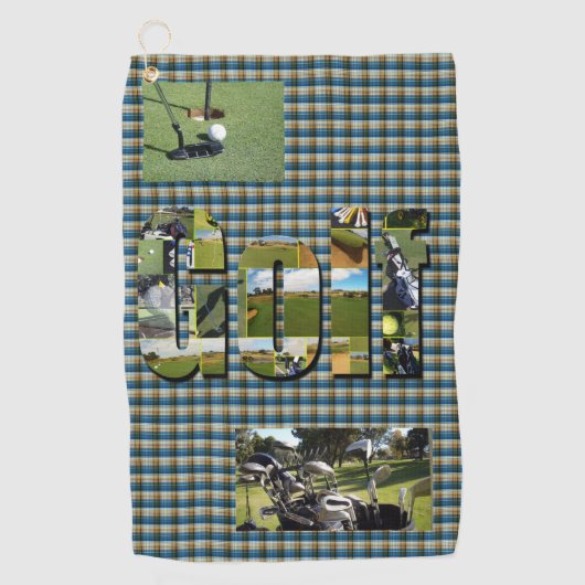 Serviette De Golf Golf Design On Green Tartan, (Devant)