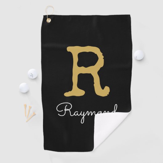 Serviette De Golf Golf Gold Monogramme initial et nom en noir (En situation)