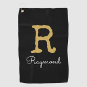 Serviette De Golf Golf Gold Monogramme initial et nom en noir (Devant)