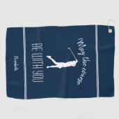 Serviette De Golf Golf Lady Golfer Pro Moderne Monogramme Bleu (Horizontal)