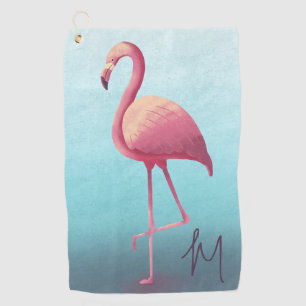 Serviette De Golf Golf Lover Flamant rose rose Bleu élégant Monogram