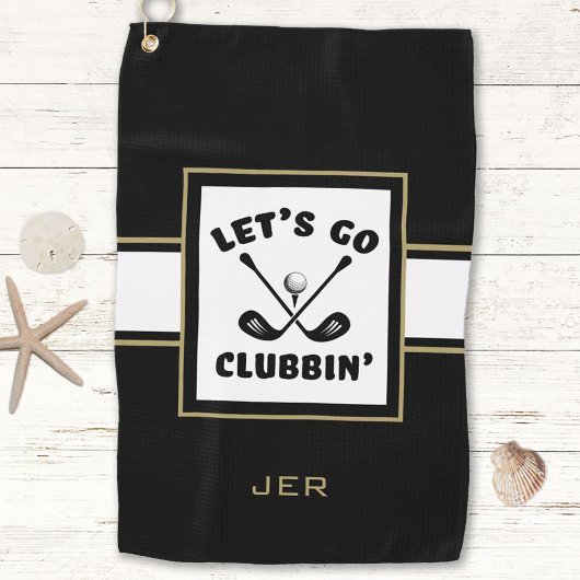 Serviette De Golf Golf Moderne Monogramme Pro Sports Black Gold