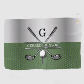 Serviette De Golf Golf Monogram Silver et Green Design (Horizontal)
