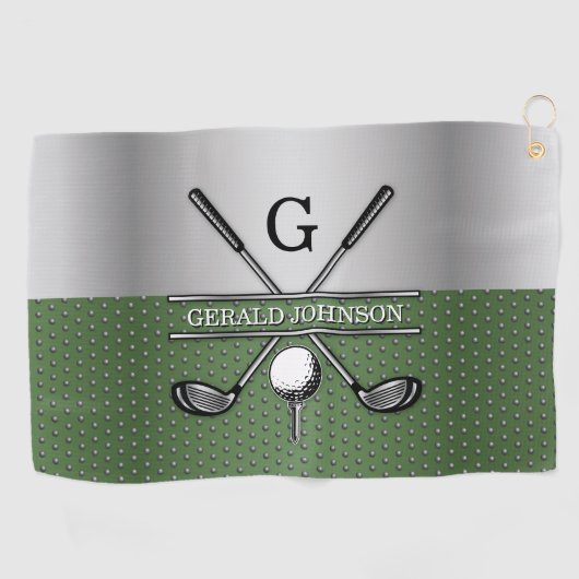 Serviette De Golf Golf Monogram Silver et Green Design (Horizontal)