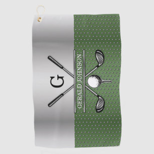 Serviette De Golf Golf Monogram Silver et Green Design