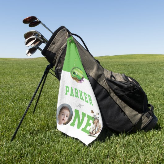 Serviette De Golf Golf Premier Anniversaire Cute Photo personnalisée (Vert)