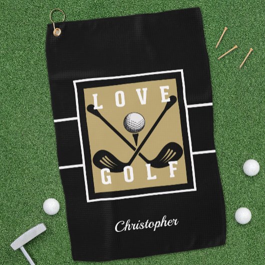 Serviette De Golf Golf Quote Moderne Monogram Pro Gold Black