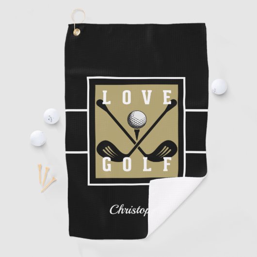Serviette De Golf Golf Quote Moderne Monogram Pro Gold Black (En situation)