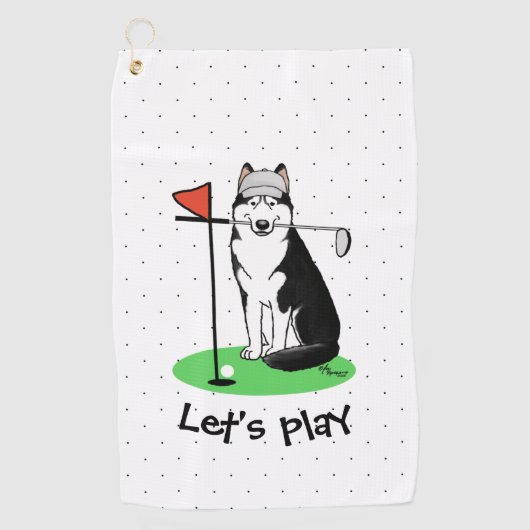 Serviette De Golf Golf Sibérien Husky (noir) Chien Jouant Mal Drôle (Devant)
