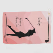 Serviette De Golf Golf Silhouette, Female, Name, On Red (Horizontal)