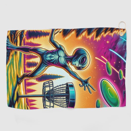 Serviette De Golf Golf sur disque Alien extraterrestrial (Horizontal)