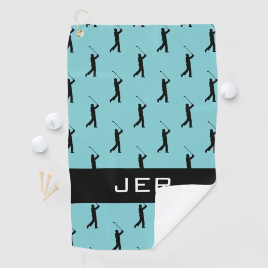 Serviette De Golf Golfer Custom Monogramme Motif Turquoise noir (En situation)