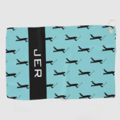 Serviette De Golf Golfer Custom Monogramme Motif Turquoise noir (Horizontal)