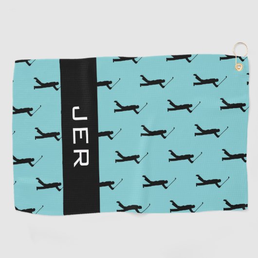 Serviette De Golf Golfer Custom Monogramme Motif Turquoise noir (Horizontal)