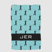 Serviette De Golf Golfer Custom Monogramme Motif Turquoise noir (Devant)