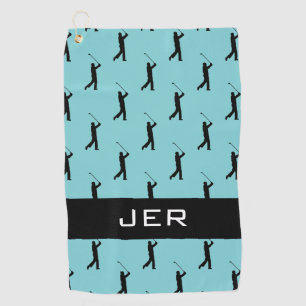 Serviette De Golf Golfer Custom Monogramme Motif Turquoise noir