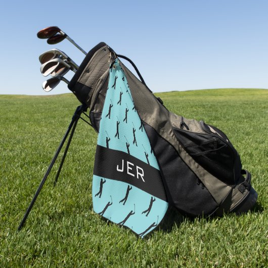 Serviette De Golf Golfer Custom Monogramme Motif Turquoise noir (Vert)