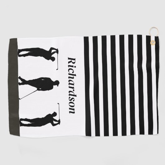 Serviette de golf Golfer en silhouette noire et bl (Horizontal)
