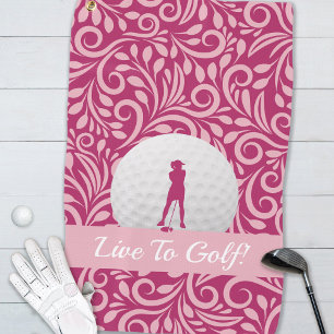 Serviette De Golf Golfer Feminine Lady Silhouette Rose Girl Moderne