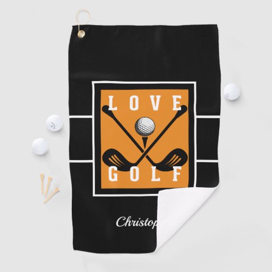 Serviette De Golf Golfer Fun Golf Lover Nom Modèle Black & Orange (En situation)