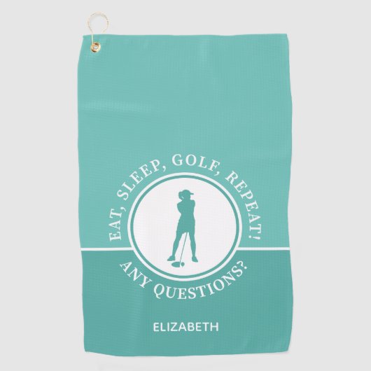 Serviette De Golf Golfer Lady Silhouette Sports Girl Turquoise pour  (Devant)