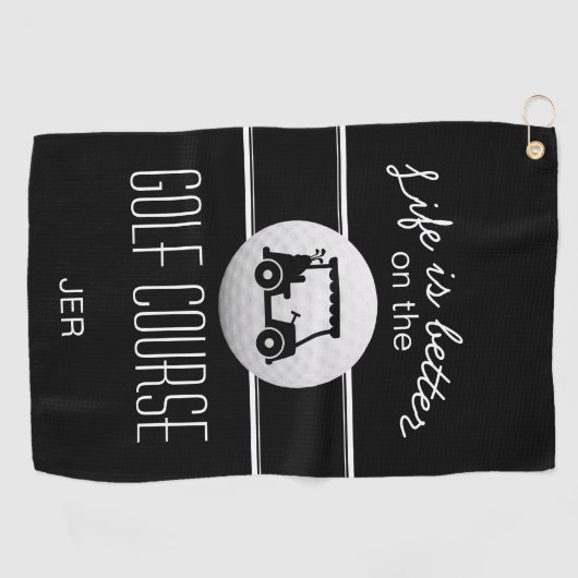 Serviette De Golf Golfer Life Golf Initiales Panier classique Noir B (Horizontal)