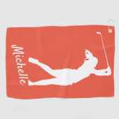 Serviette De Golf "golfer Michelle" à droite rouge orange (Horizontal)