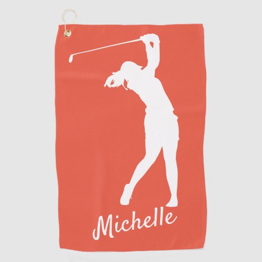 Serviette De Golf "golfer Michelle" à droite rouge orange (Devant)
