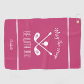 Serviette De Golf Golfer Modern Sports Pro Monogramme Nom Girl Rose (Horizontal)