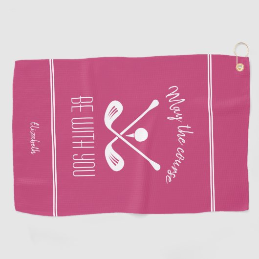 Serviette De Golf Golfer Modern Sports Pro Monogramme Nom Girl Rose (Horizontal)