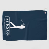 Serviette De Golf Golfer Monogrammé bleu (Horizontal)