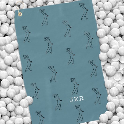 Serviette De Golf Golfer Monogramme Unique Pro Turquoise Black Fun