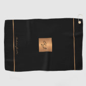 Serviette De Golf Golfer monogrammed noir moderne élégant or (Horizontal)