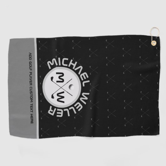 Serviette De Golf Golfer Name Black Golf Towel (Horizontal)