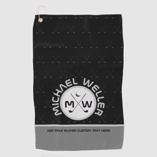 Serviette De Golf Golfer Name Black Golf Towel (Devant)