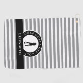Serviette De Golf Golfer Nom Femme Silhouette Gris Noir Monogramme (Horizontal)