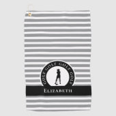 Serviette De Golf Golfer Nom Femme Silhouette Gris Noir Monogramme (Devant)