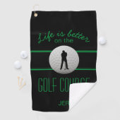 Serviette De Golf Golfer Pro Sport moderne Monogramme Noir Vert (En situation)