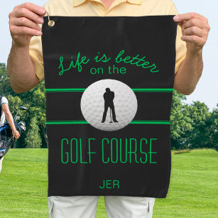 Serviette De Golf Golfer Pro Sport moderne Monogramme Noir Vert
