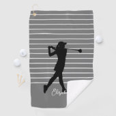 Serviette De Golf Golfer Silhouette Nom monogramme Gris noir (En situation)