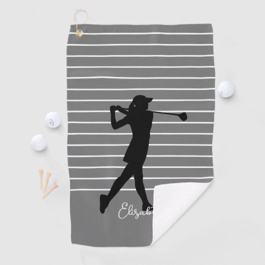 Serviette De Golf Golfer Silhouette Nom monogramme Gris noir (En situation)