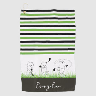 Serviette De Golf Golfeur de chats à rayures vertes, noires et blanc