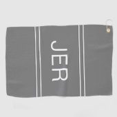 Serviette De Golf Golfeur élégant moderne gris monogrammé (Horizontal)