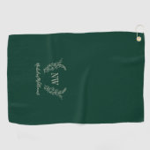 Serviette De Golf Golfeur élégant monogrammé vert foncé (Horizontal)