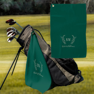Serviette De Golf Golfeur élégant monogrammé vert foncé