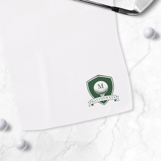 Serviette De Golf Golfeur Moderne Nom Monogramme Vert et Blanc