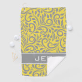 Serviette De Golf Golfeur | Motif Abstrait monogramme gris jaune (En situation)